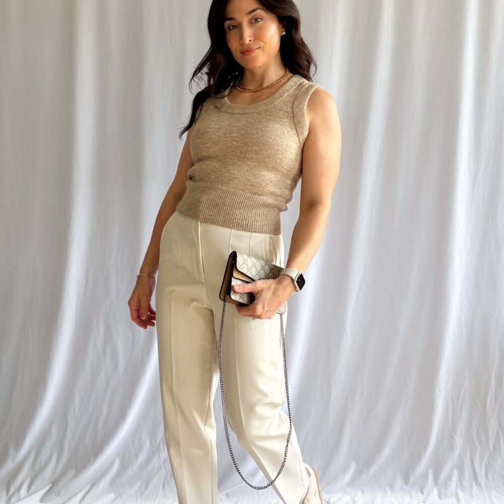 Chic Neutral Knit Sweater Vest Effortless Layering Piece - Picture 12 of 14